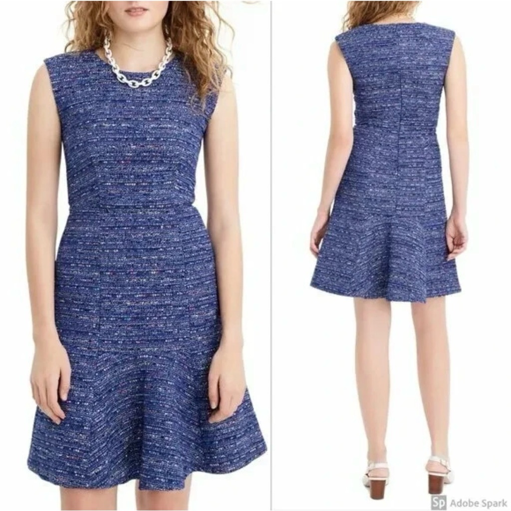 New* J. Crew Confetti Tweed Fit & Flare Midi Dress - Blue - Size 4 *Nwt $178